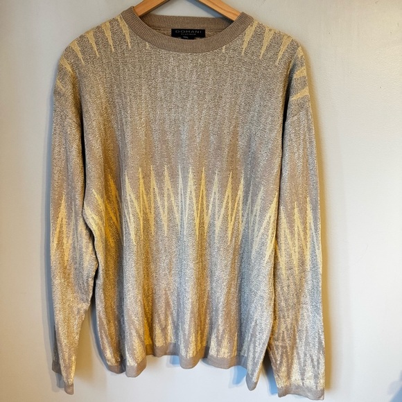 Domani Platinum Men’s Tan Fair Isle Pattern Silk Blend Sweaters- Set Of 2- Sz L - Picture 7 of 12